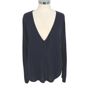 Eileen Fisher V-Neck Navy Blue Long Sleeve Sweater Tencel Size XL